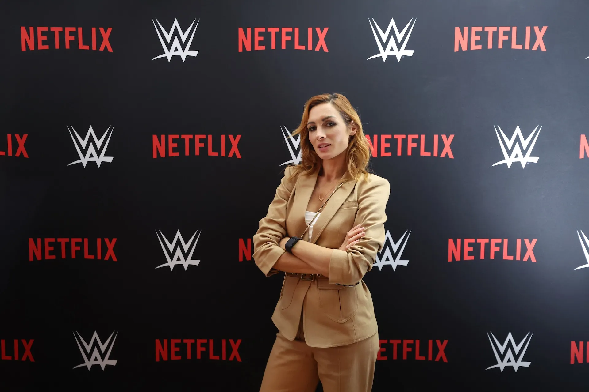 Becky Lynch em evento da WWE com a Netflix
